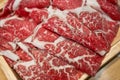 Premium Japanese meat sliced wagyu marbled beef in wood box Royalty Free Stock Photo