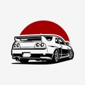 Japanese Sport Car in Red Moon Background Vector Isolated. Best for JDM Tshirt and Sticker Design