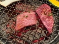 Premium A5 Japanese wagyu beef for barbecue or yakinuku on charcoal grill