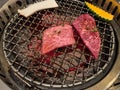 Premium A5 Japanese wagyu beef for barbecue or yakinuku on charcoal grill