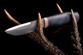 Premium knife. Legendary hunting knife. Hunting knife and antler