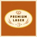 Premium Lager Abstract Vector Beer Sign, Symbol or Label Template. Hand Drawn Retro Beer Mug, Wheat and Pretzel with