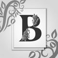 Premium letter B with Elegant floral contour for initials logo. Luxury card letter B. Universal symbol template for design,