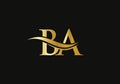 Premium Letter BA Logo Design with water wave concept