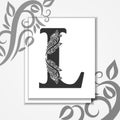 Premium letter L with Elegant floral contour for initials logo. Letter L isolated on modern card. Universal symbol