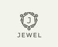 Premium linear shield monogram letter J logotype. Elegant crest leaf stamp icon vector logo. Luxury alphabet frame