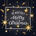 Premium luxury Merry Christmas holiday greeting card. Golden decoration ornament with Christmas star on vip black Royalty Free Stock Photo