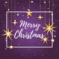 Premium luxury Merry Christmas holiday greeting card. Golden decoration ornament with Christmas star on vip purple Royalty Free Stock Photo