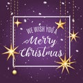 Premium luxury Merry Christmas holiday greeting card. Golden decoration ornament with Christmas star on vip purple Royalty Free Stock Photo