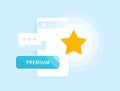 Premium Messenger Account concept. Verified Mobile Messenger Profile with Star Icon, Achievements and Top Ratings. Paid