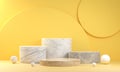 Premium Minimal Step Marble Podium Display Collection, For Presentation Products, Yellow Abstract Background 3d Render