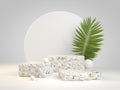 Premium Minimal Terrazzo Podium Collection With Palm Leaves 3d Render