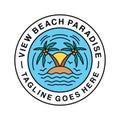 Premium Monoline View Beach Logo Design Emblem Vector illustration Summer Ocean badge symbol icon Royalty Free Stock Photo