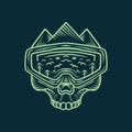 Premium Monoline vintage Skull Nature illustration, Adventure retro badge, creative emblem For T-shirt Design