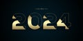 Premium 2024 New Year celebrating banner, 2024 Holiday greeting card design. Vector illustration. Gold 2024 Number on dark