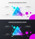 3 option triangle marketing analytics presentation vector illustration template. Business data visualization design layout set.