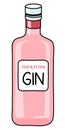 Premium pink Gin in a bottle. Doodle cartoon hipster style vector illustration isolated on white background. Good for