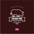 Premium pork vector line label, pig icon, meat