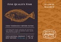 Premium Quality Alaskan Halibut Abstract Vector Packaging Design or Label. Modern Typography and Hand Drawn Sketch Fish