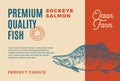 Premium Quality Atlantic Sockey Salmon. Abstract Vector Food Packaging Design or Label. Modern Typography and Hand Drawn Royalty Free Stock Photo