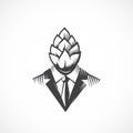 Premium Quality Beer Hops Label, Logo or Illustration. Man in a Suit and Tie with a Hop Face and Head. Creative Concept