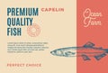 Premium Quality Capelin. Abstract Vector Food Packaging Design or Label. Modern Typography and Hand Drawn Fish Sketch