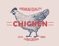 Premium quality chicken farm. Vector illustration emblem Royalty Free Stock Photo