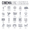 Premium quality cinema industry thin line design set. Filming minimalistic symbol pack. Outline movie technology