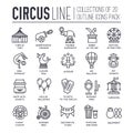 Premium quality circus outline icons collection set. Festival linear symbol pack. Modern show template of thin line