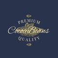 Premium Quality Cocoa Beans Abstract Vector Sign, Symbol or Logo Template. Hand Drawn Cacao Bean with Premium Vintage