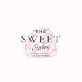 Premium Quality Confectionary Abstract Sign, Symbol or Logo Template. Hand Drawn Cake and Typography. Local Bakery