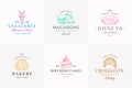 Premium Quality Confectionary Abstract Signs, Symbols or Logo Templates Collection. Hand Drawn Ice Cream, Donut and