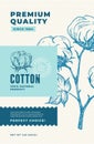 Premium Quality Cotton Abstract Vector Design Label. Modern Typography and Hand Drawn Cotton Plant Branch with Leaves Royalty Free Stock Photo