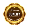 Premium quality gold badge. Sale medal golden luxury emblem, best price product circle label, exclusive sale offer Royalty Free Stock Photo