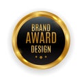 Premium Quality Gold Medal Badge. Label Seal Brand Award Design Isolated on White Background. Vector Illustration EPS10 Royalty Free Stock Photo