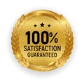 Premium Quality Gold Medal Badge.100 Satisfaction Guaranteed Sign Isolated on White Background. Vector Illustration EPS10 Royalty Free Stock Photo