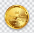 Premium Quality Golden Medal Icon Seal Sign Isolated on Transpa