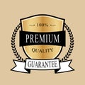 100% premium quality guarantee badge, shield ribbon and laurel golden royal vintage design.