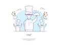 Premium Quality Hand drawn Line Icon And Concept Set: Young professional chefs, Cooking process