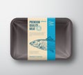 Premium Quality Hering. Abstract Vector Fish Plastic Tray with Cellophane Cover Packaging Design Label. Modern