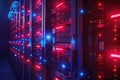 Premium Quality Image of Rows of Servers Emitting Red and Blue Lights in Advanced Data Center Royalty Free Stock Photo