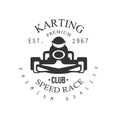 Premium Quality Karting Club Black And White Logo Design Template With Rider In Kart Silhouette