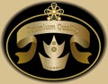 Premium quality label in golden design with royal crown symbol. Sticker in vintage style. Royalty Free Stock Photo