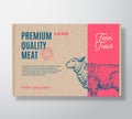 Premium Quality Lamb Vector Meat Packaging Label Design on a Craft Cardboard Box Container. Modern Typography and Hand