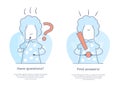 Premium Quality Line Icon And Concept Set: Thinking busines girl looks up with hand near face and get idea in think