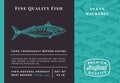Premium Quality Mackerel Abstract Vector Packaging Design or Label. Modern Typography and Hand Drawn Sketch Fish Pattern Royalty Free Stock Photo