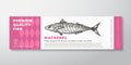 Premium Quality Mackerel Vector Packaging Label Design Modern Typography and Hand Drawn Fish Silhouette Seafood Product