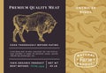 Premium Quality Meat Abstract Vector Bison Packaging Design or Label. Modern Typography and Hand Drawn Buffalo Sketch