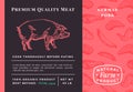 Premium Quality Meat Abstract Vector Pork Packaging Design or Label. Modern Typography and Hand Drawn Pig Sketch