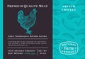 Premium Quality Meat Abstract Vector Poultry Packaging Design or Label. Modern Typography and Hand Drawn Chicken Sketch